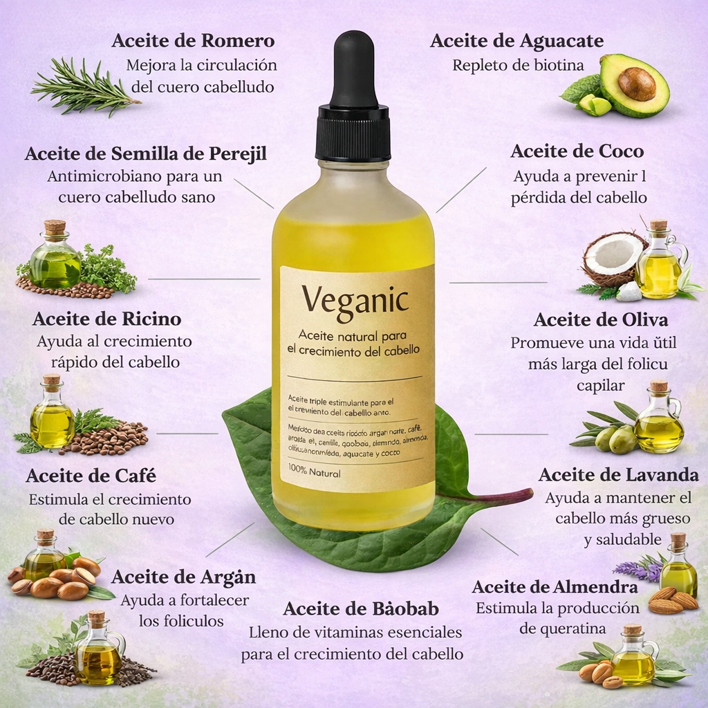 ACEITE NATURAL VEGANIC PARA EL CABELLO